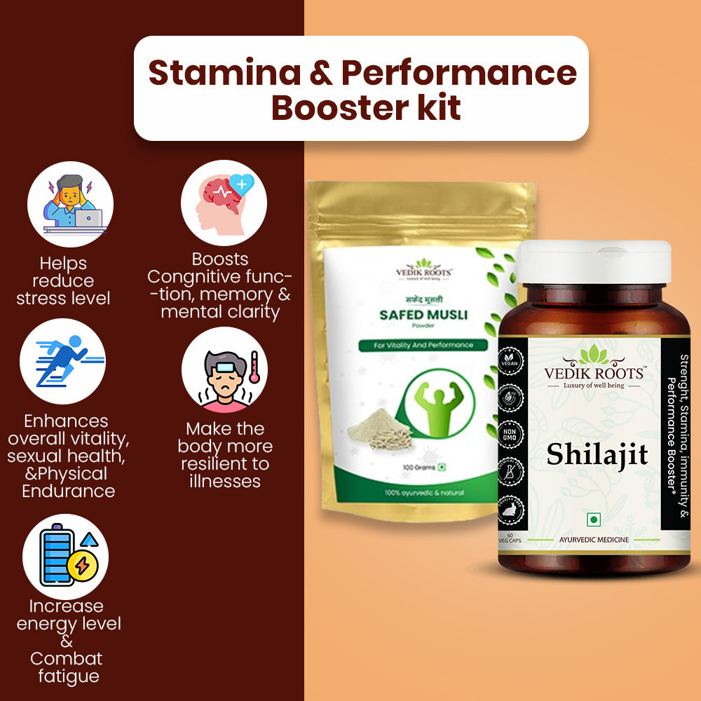 Stamina & Performance Booster Kit | Shilajit Capsules and Safed Musli Powder Combo Kit