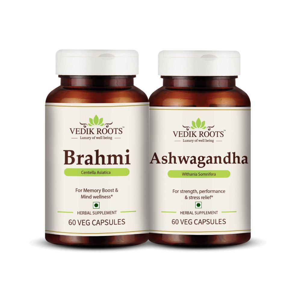 Achieve Serenity: Brahmi & Ashwagandha Combo Kit by Vedikroots Ayurveda