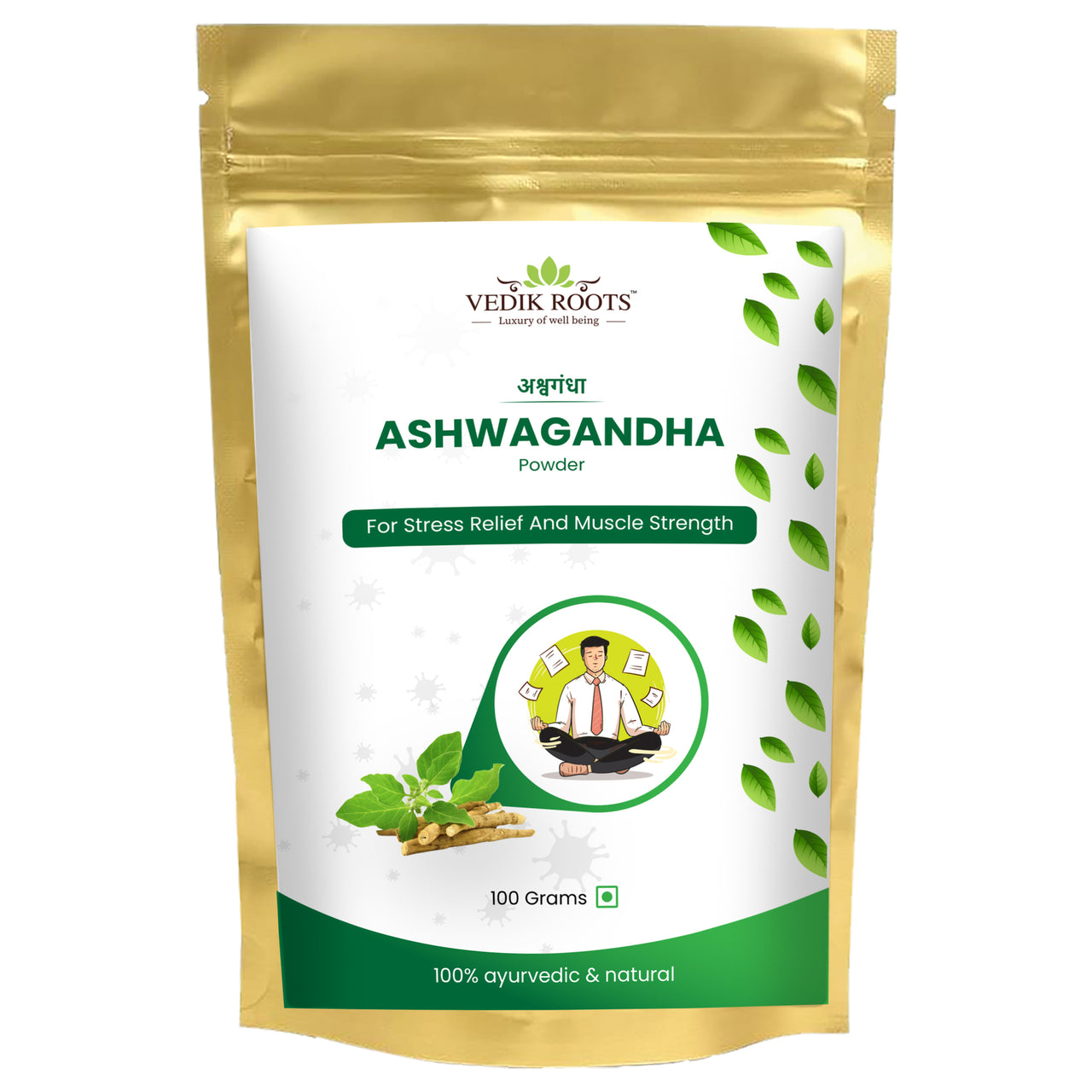 100% Pure Ashwagandha Powder : Stress Relief & Muscle Strength | Vedikroots Ayurveda