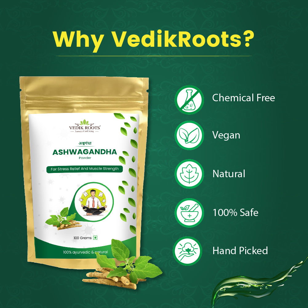 100% Pure Ashwagandha Powder : Vega , Natural ,Chemical Free | Vedikroots Ayurveda