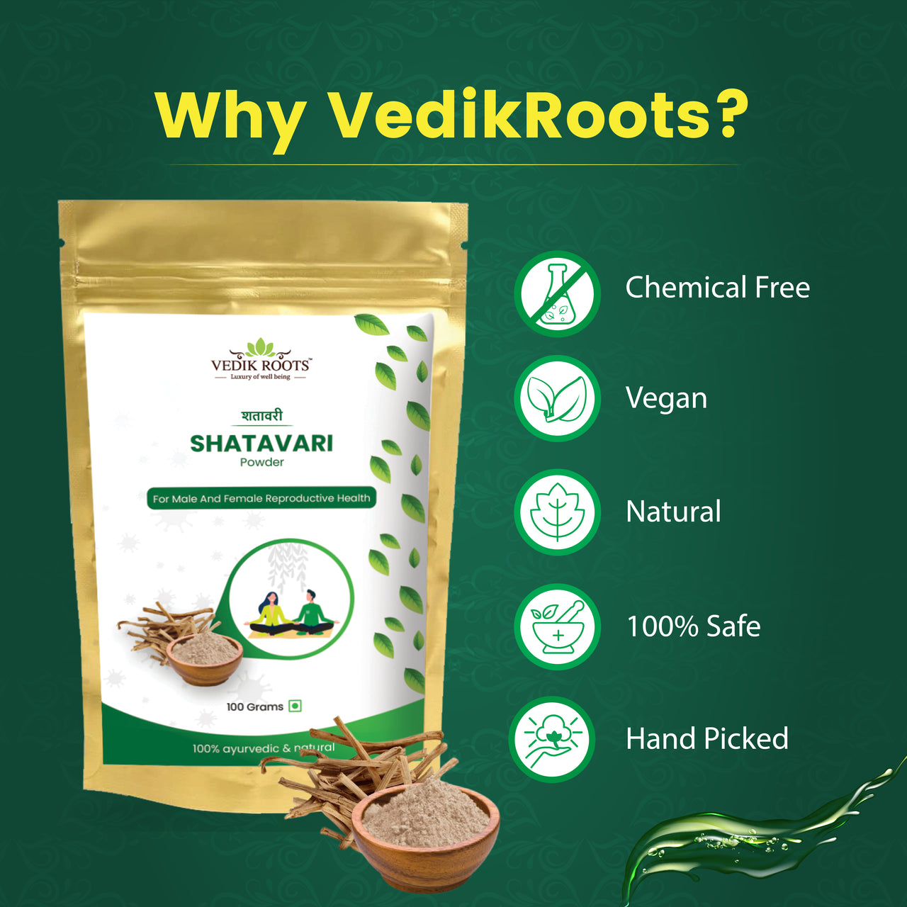 Pure Shatavari Powder: Chemical-Free, Vegan, Natural, Handpicked | Vedikroots Ayurveda
