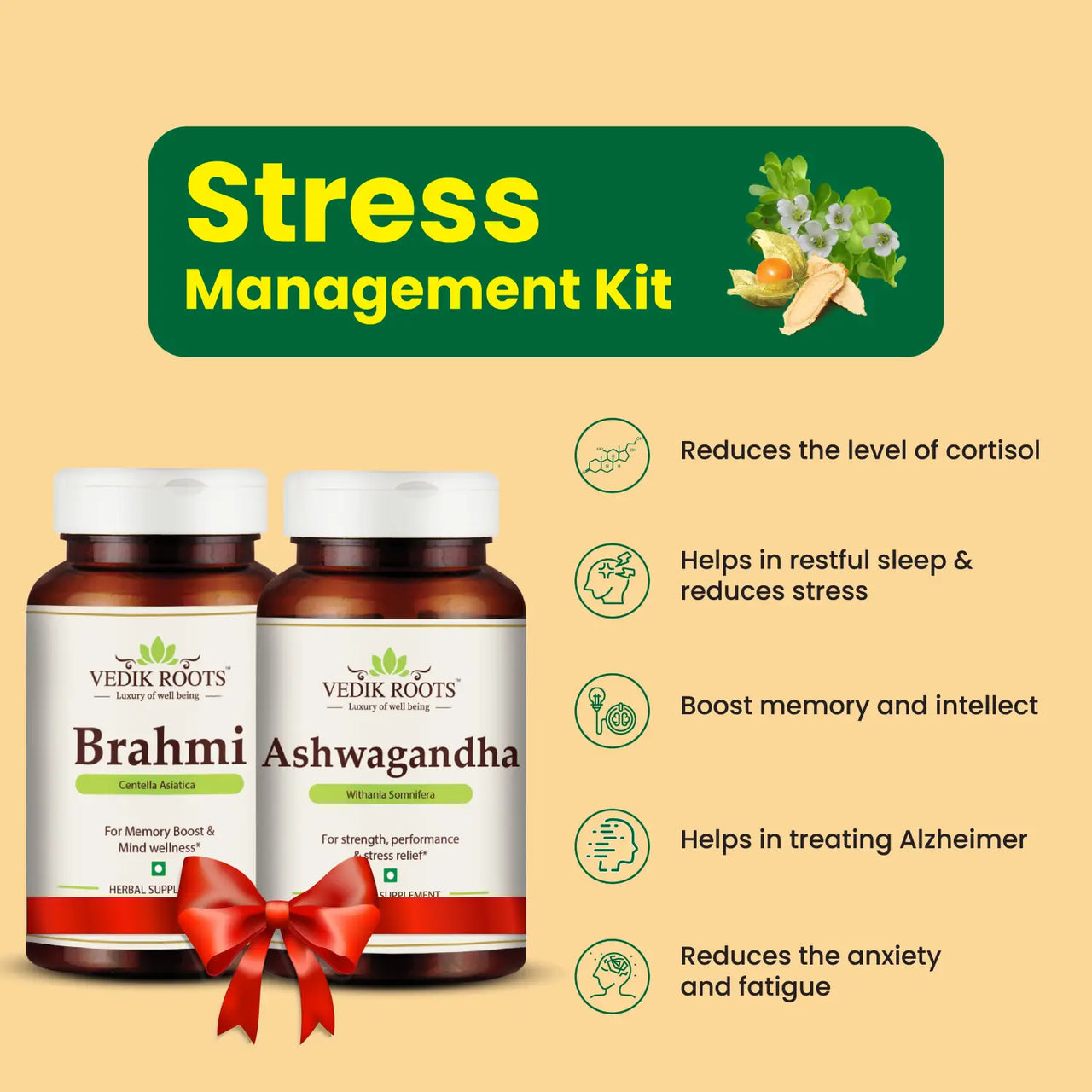 Experience Tranquility with Vedikroots Ayurveda's Stress Management Kit: Brahmi & Ashwagandha Combo