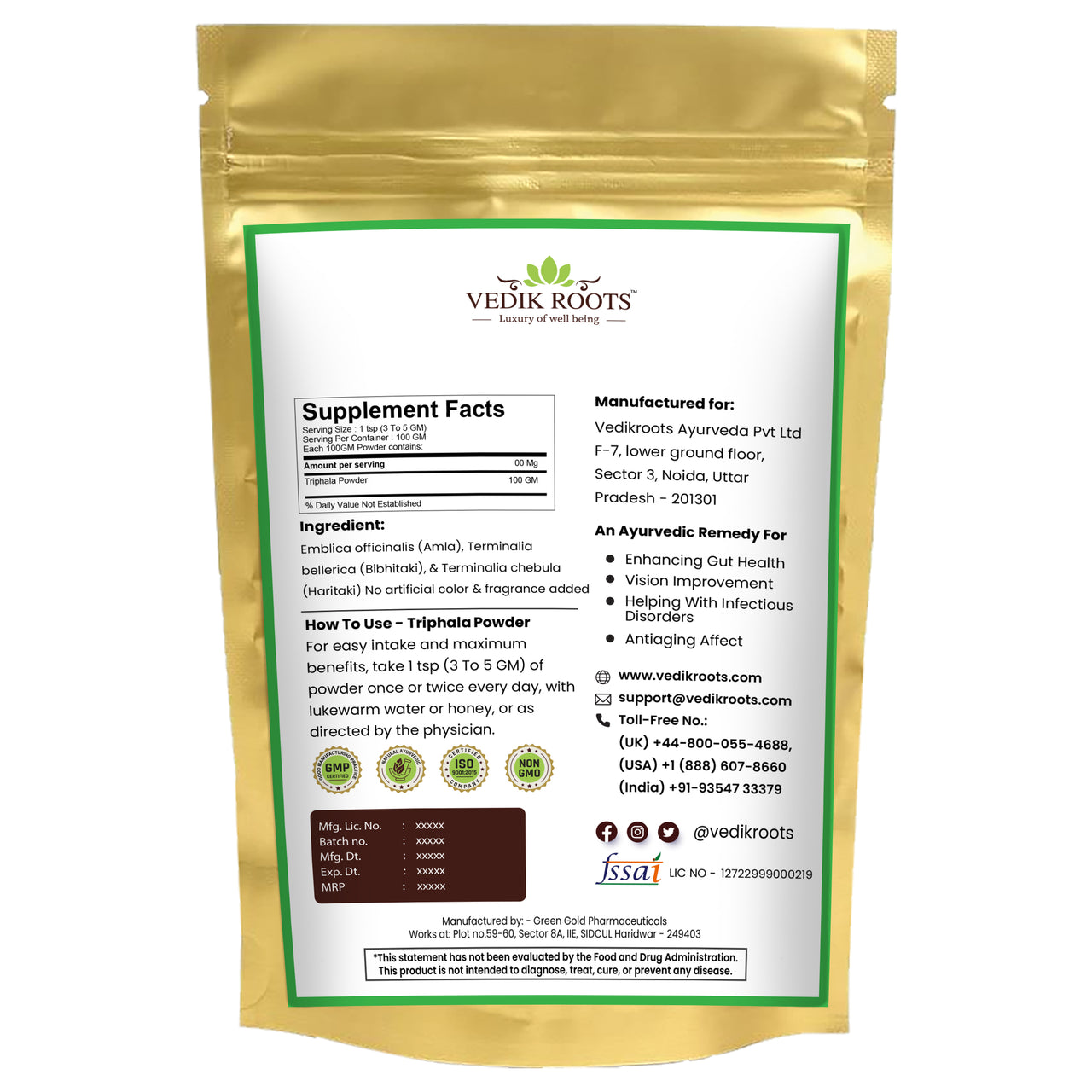 100% Pure Triphala Powder – The Natural Solution For Constipation & Gas Relief(100 GM