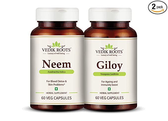 Vedikroots Immunity Enhancer Kit (Neem+Giloy Each 60 Capsules)